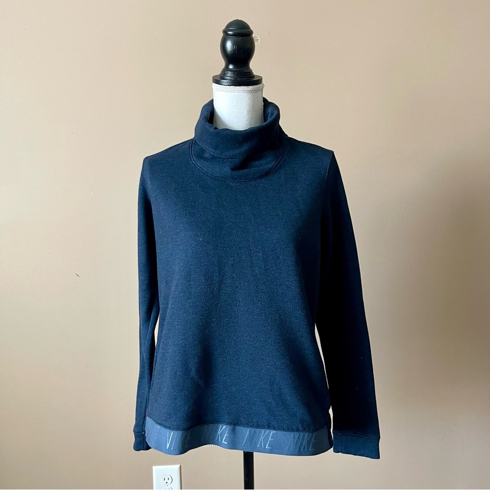 NIKE | Navy Blue Fleece Lined Cowl Neck Sweatshirt Sz L - Picture 2 of 12